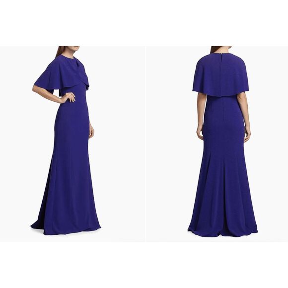 Teri Jon by Rickie Freeman Capelet Crepe Column Gown US14 $660 - Picture 1 of 10